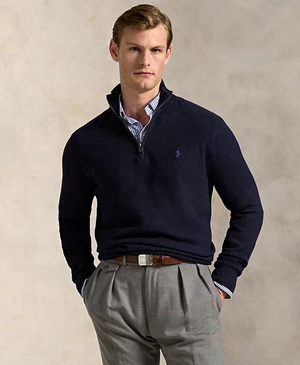Polo Ralph Lauren 1/4 Zip Pullover Mock Neck Knit Sweater Black L